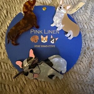 Pink Linen Dog Brooch Trio - Brown, Tan, Black